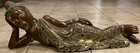 Reclining Carved Buddha Gilded Wood Jeweled Inlays 29” Chinese / Thai Antique