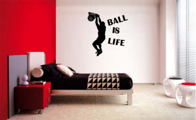 BALL IS LIFE VINYL WALL DECAL STICKER Basketball Player SLAM DUNK ...