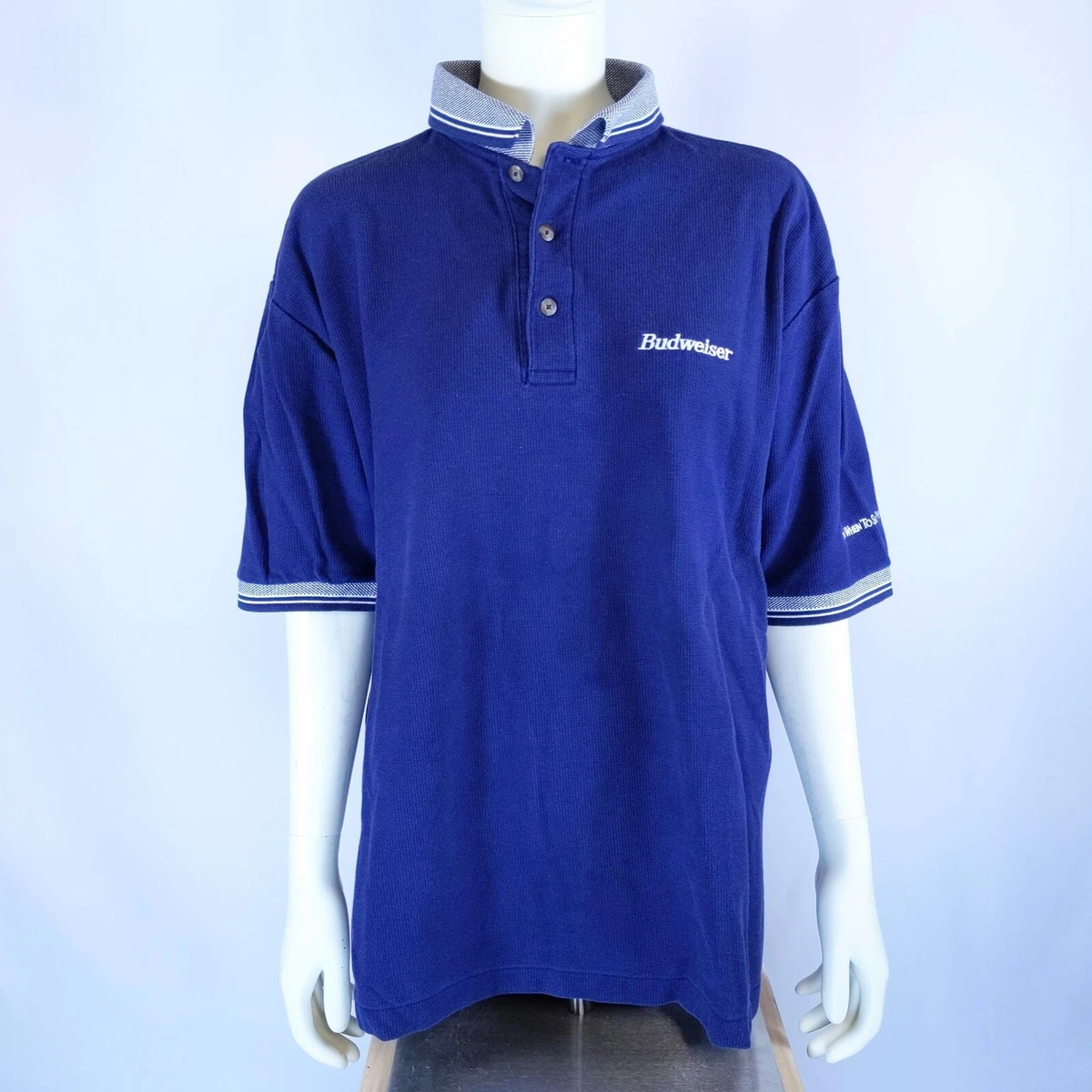 Budweiser Polo Shirt Blue Country Cotton Unisex Adult Retro 1990s