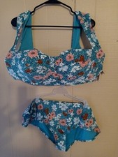 Women  s Bikini Plus size Teal floral Print wide strap 2 Piece 3X/2X NWT