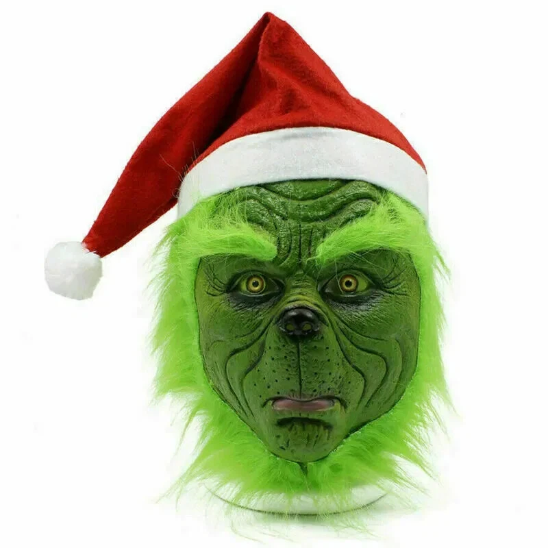 Máscara de látex de cabeza completa El Grinch Sombrero de Navidad Monstruo Disfraz para adulto Juegos con disfraces de Navidad Foto 2 de 4