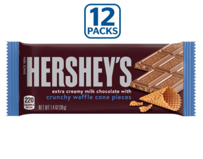 12x Bars Hershey's Crunchy Waffle Cone Pieces Creamy Chocolate Candy - 1.4oz