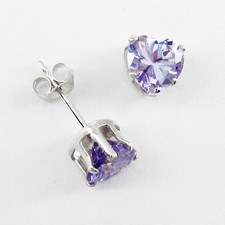 6mm Lavender Heart CZ Post or Stud Earrings in SOLID Sterling Silver Settings