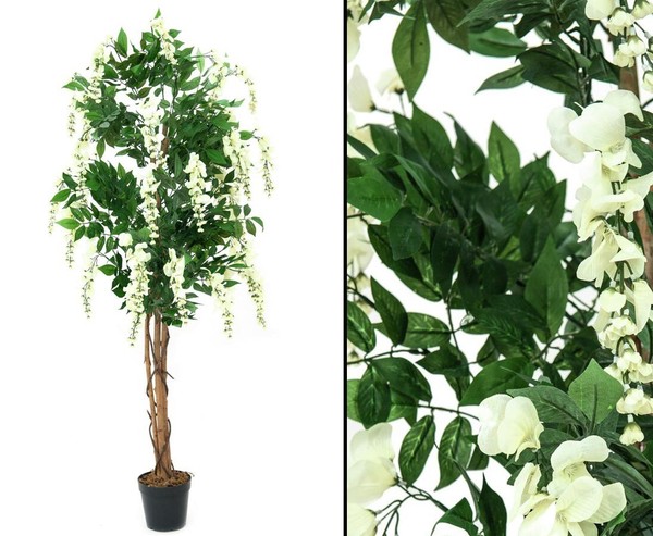 KüNstlicher Goldregenbaum Mit WeißEn BlüTen 150Cm Im Zementtopf Von Ibizanos-image