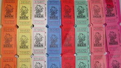 INDIANA TICKET Single Beer Event Party Carnival Flat Raffle Tickets Assorted Colors