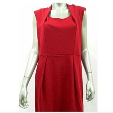Elementz Women Dress L Cherry Red Stretch Sleeveless Shift Solid Zippered