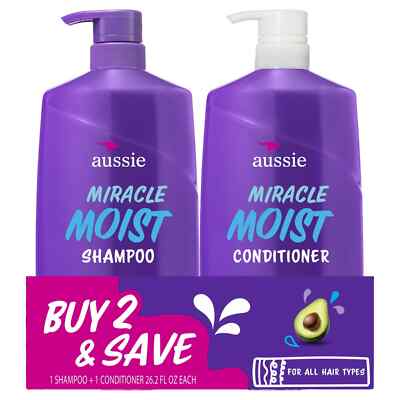 Aussie Miracle Moist Shampoo and Conditioner Hair Set, 26.2 fl oz