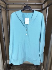 NWT Women's Hoodie Casual Hooded Solid Pocket Sweatshirt Pullover Aqua Blue
