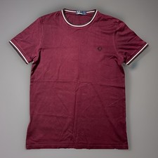 Fred Perry Tipped T-Shirt Small S Burgundy Maroon Crew Neck Logo Tee 100% Cotton
