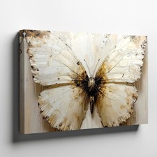 Wall Art Canvas a Large Textured Painting of a Butterfly in Earthy Beige and