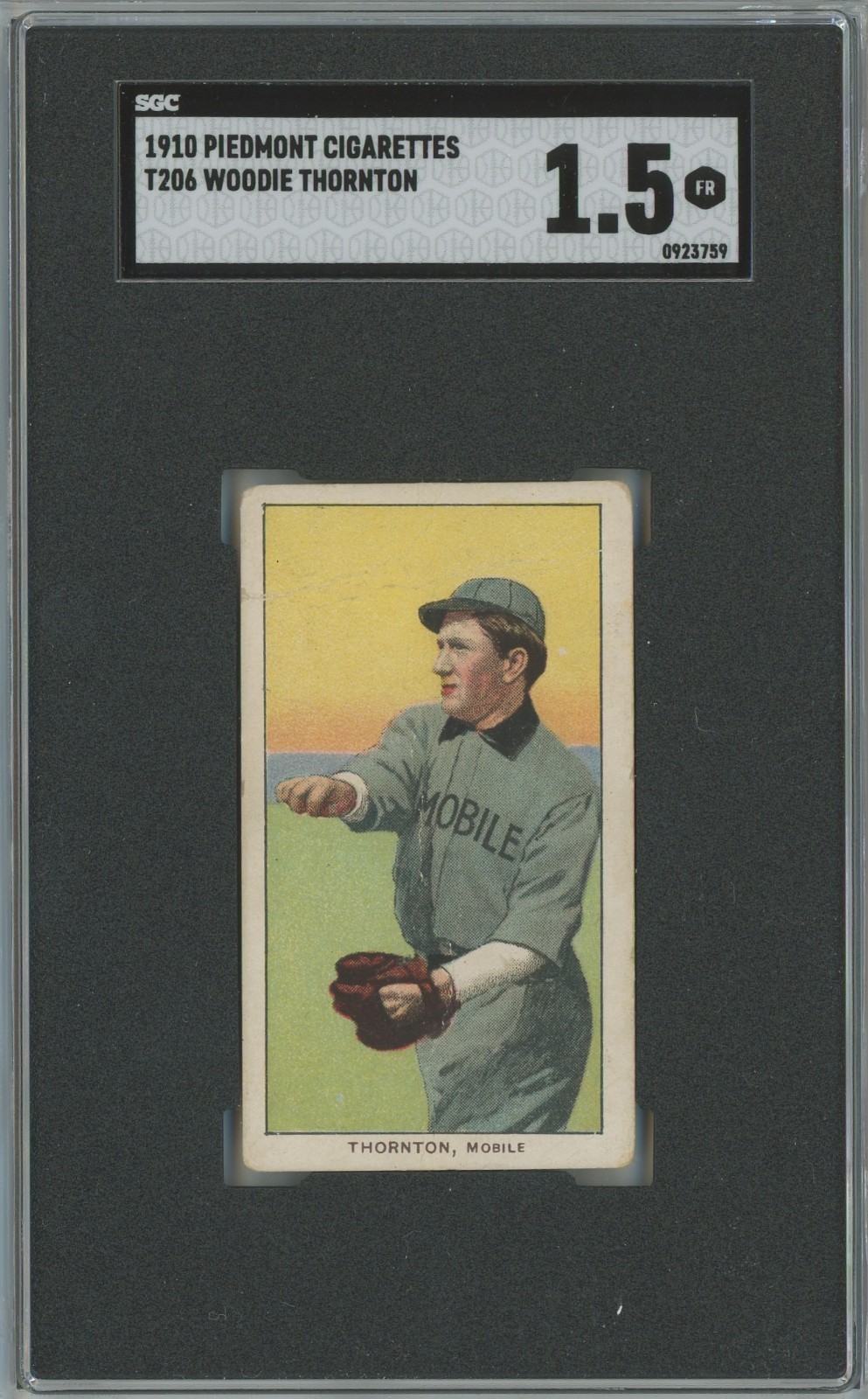 T206 1910 WOODIE THORNTON MOBILE ALABAMA PIEDMONT BACK SGC 1.5