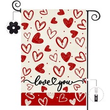 Valentines Day Garden Flag 12.5 x 18 Inch, Love Heart Double Sided Burlap Sma...