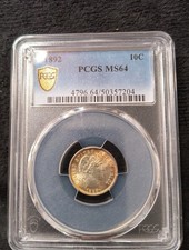 1892 PCGS MS 64 Barber Dime 10c Nice Toning 