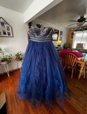 Alyce Paris 2019 Blue Sparkle Sequin Tulle Corset Back Prom Dress Size 16