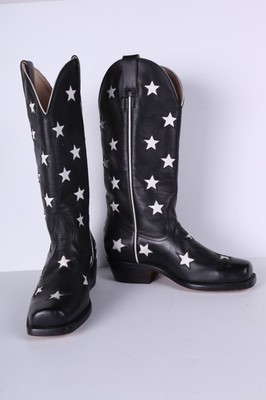 Tuk Womens Black Cowboy Boots with white leather star shape cut-outs s4 s4 US6