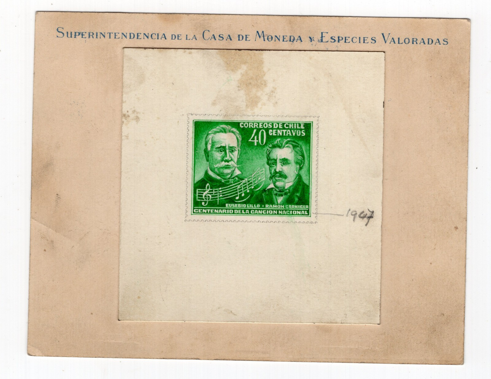 CHILE 1947 100 years National Anthem XXX-RARE essay