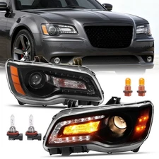 For 2011-2023 Chrysler 300 Black LED DRL Projector Headlights w/Bulbs Left&Right