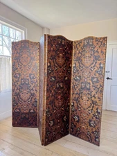 Late 1800s Gilt Embossed Leather Screen Antique Wall Art French Chateau Decor R