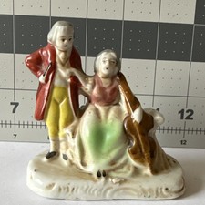 Ceramic Figurine Japan Multicolor Couple with Musical Instrument Glossy 7x10x5cm