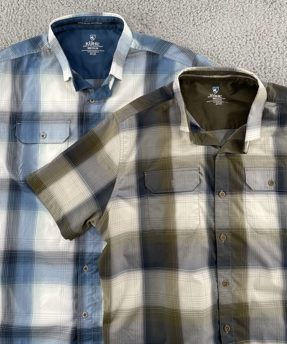 Lot Of 2 Kuhl Button Down Shirts Mens Medium Plaid Polyester Outdoor Hiking