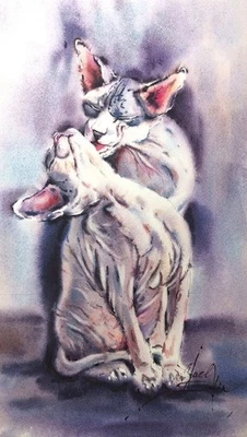Peinture originale aquarelle Sphynx Cats - Pet Love Wall Art, 14,5 x 8,5 po - Photo 1/2