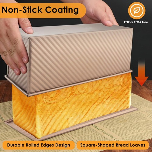 Family-Sized 2-Pack Gold Pullman Loaf Pan - Safe & Stylish Non-Stick Bakeware - Picture 6 of 10