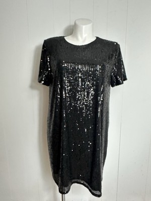 NWT Loft Women s Black Sequin Mini Shirt Dress Size 18 Short Sleeved Lined