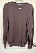 Lands' End Men  s Sweater L42-44 Dark Brown Crew Neck 100 Cashmere Pullover Luxe