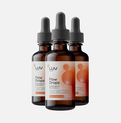 3 ( PACK ) LUV Health Flow Drops - Adaptogen Mushroom Blend Drops [ USA ]