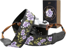 Purple Flower Camera Strap - 2" Double Layer Cowhide Head Camera Straps for Phot