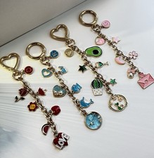 Gold Multicolor Charm Key Chain Set for Women, Heart Star Pearl Flower Accents