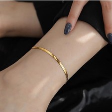 Flat Snake Chain Anklet Minimalist Hip Hop Style Titanium Steel Stainless Steel
