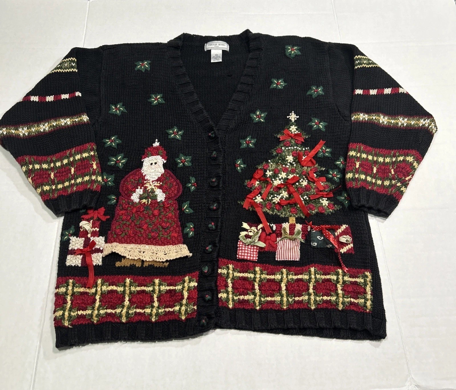 VTG Y2K Christmas Cardigan Women’s Sz 2X Parisian Works Woman Santa Sweater