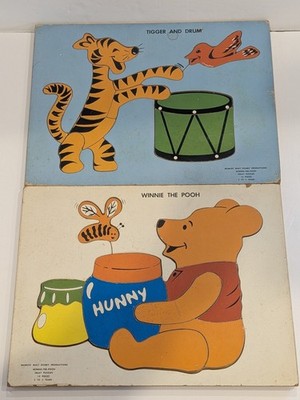 Vintage 1965 Walt Disney Winnie The Pooh&Tigger Inlay Puzzles Wood Toy Set Of 2 