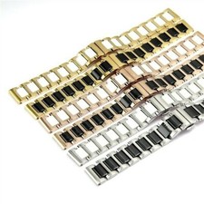 Stainless Steel Ceramic Watchband Butterfly Buckles Watch Strap Unisex 22mm Chic