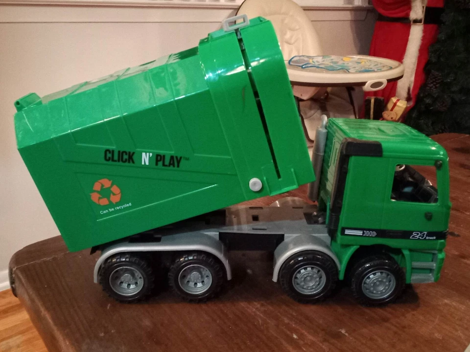 Click N Play 1:22 Large Pull Back Sanitation Garbage Truck Power First Green - Image 3 of 4