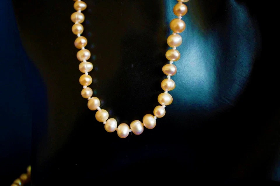 Perlenkette Süßwasser Pfirsich Lachsfarben Art Deco Jugendstil   - Bild 3 von 4