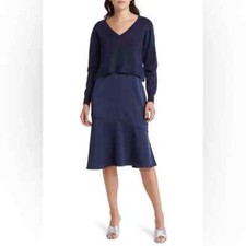 NWT Sam Edelman Slipdress with V-Neck Sweater Navy Blue Lurex $138 - 0