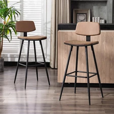 Set of 2 Bar Stools Tall Bar Chairs with PU Leather Backrest Kitchen Stools