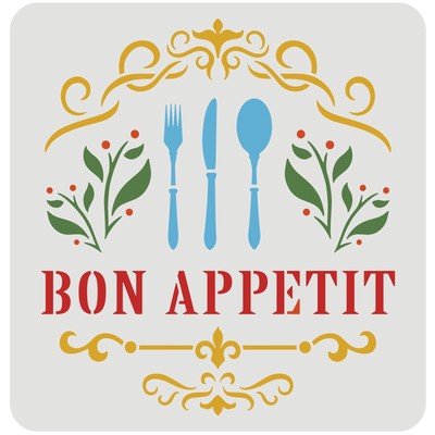 Bon Appetit Stencil 11.8x11.8 inch Large Kitchen Tableware Painting Stencil R...