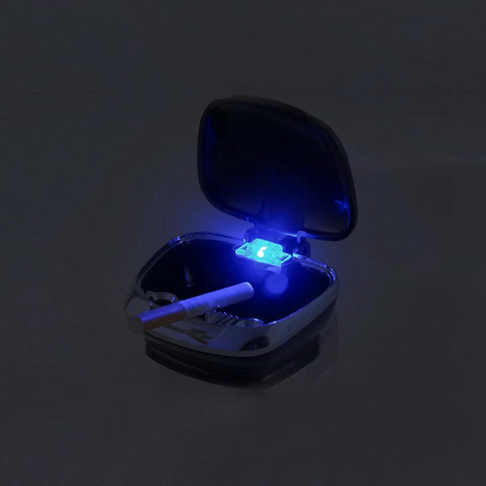 Cenicero universal con forma de carcasa LED azul con base desmontable interior de coche Foto 4 de 4
