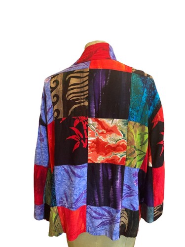Bamboo Womens Batik Jacket Topper Cardigan O/S Pockets Designed in USA VTG - Picture 4 of 11
