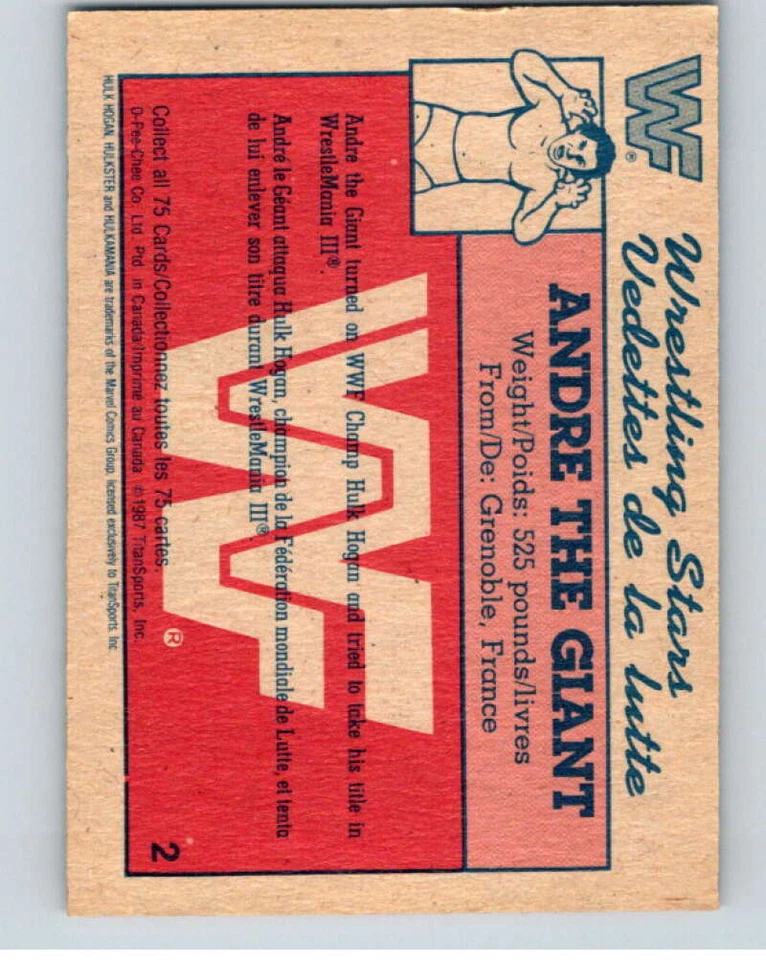 1987 O-Pee-Chee WWF #2 Andre the Giant V69371 - Image 2 of 2