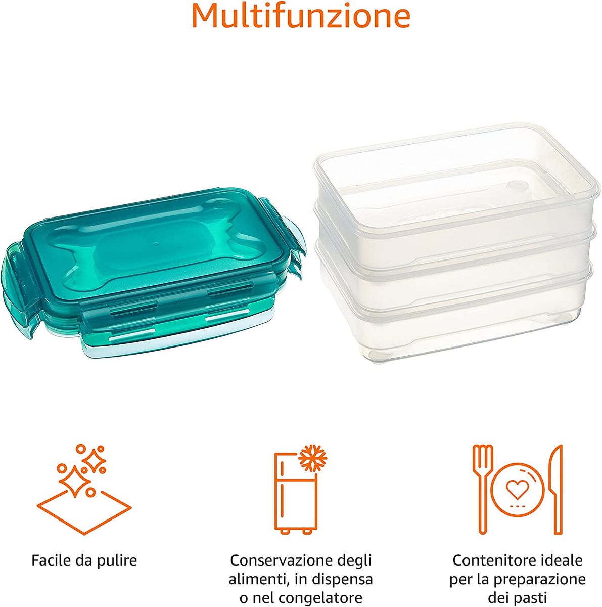 Set 6 Contenitori Per Alimenti In Plastica Con Coperchi Ermetici – Impilabili, Per Frigorifero E Congelatore, 300-3050 Ml - 2
