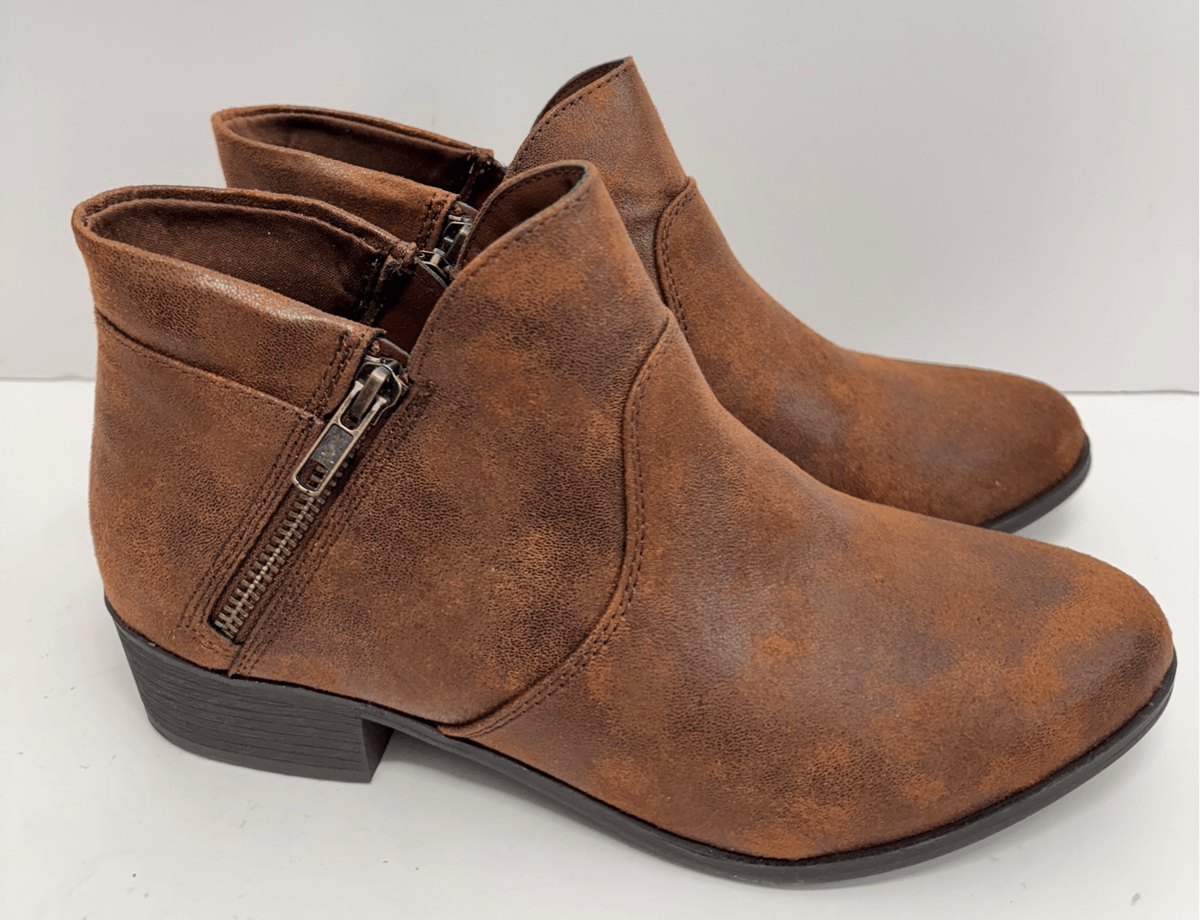 Sun Stone Ankle Boots Size Brown Double Zip Almond Toe