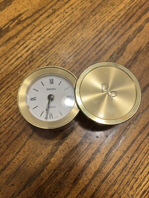 Vintage Swiza S.A. Swiss Made Quartz Brass Desk Travel Alarm Clock