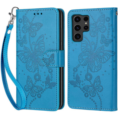 For Samsung Galaxy S24 Ultra S23 S22 Plus Butterfly Pattern Wallet Phone Case