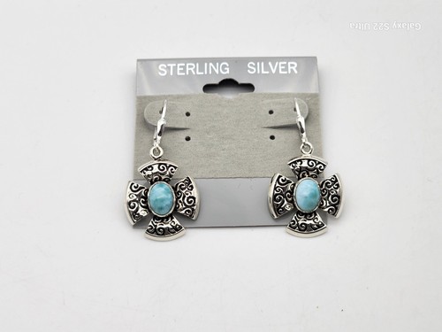 ORECCHINI LEVERBACK NATURALI REPUBBLICA DOMINICANA LARIMAR ARGENTO STERLING 925! - Foto 2 di 6