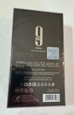 Afnan 9PM Rebel Eau de Parfum Spray Unisex 3.4 Oz / 100ml (NEW