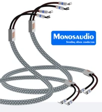 Pair HiFi 5N OFC Copper Single-Wire Audio Speaker Cable+Spade Plug Interconnect